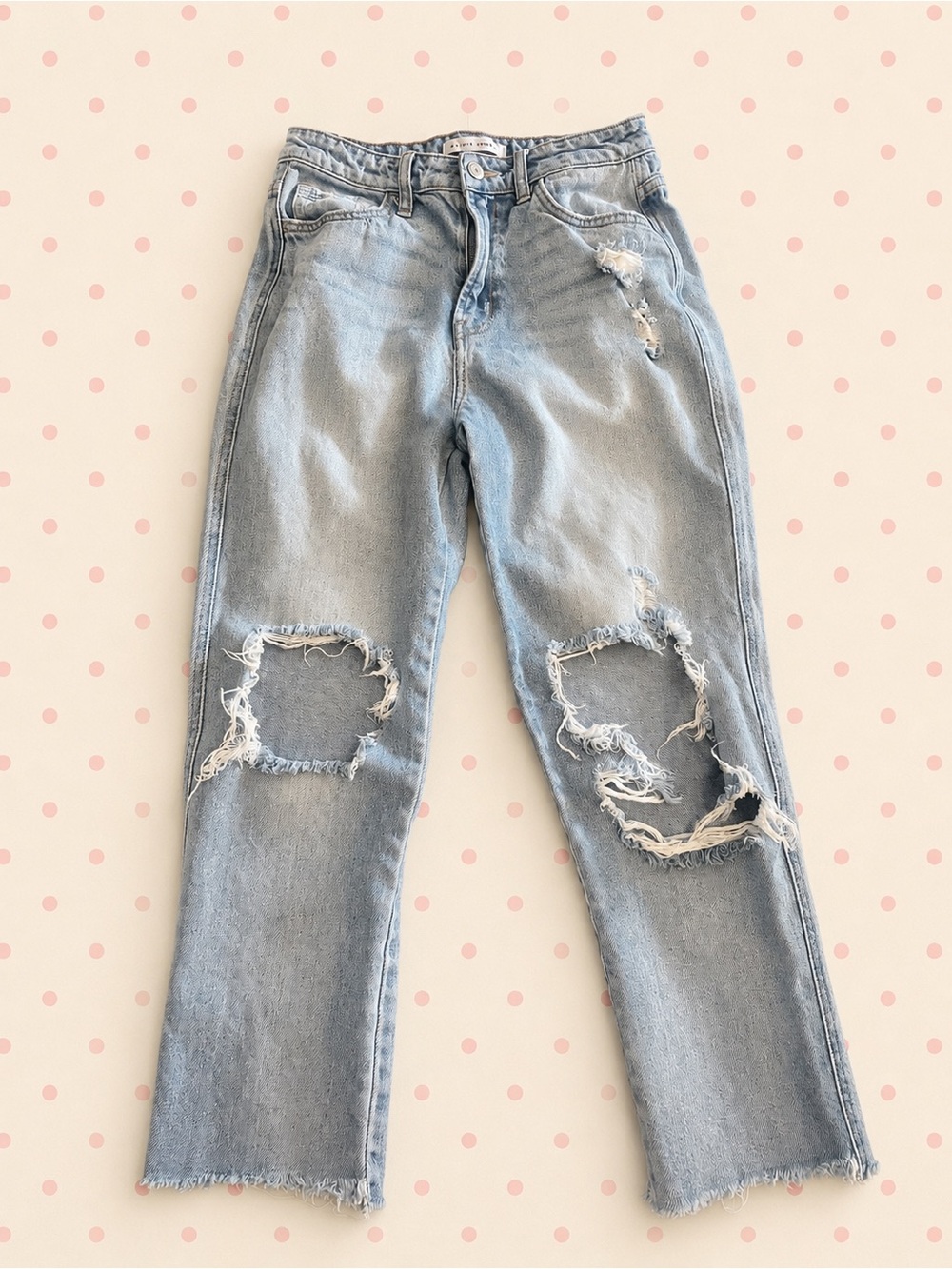 Flying Monkey Light Blue Distressed Straight Leg Jeans